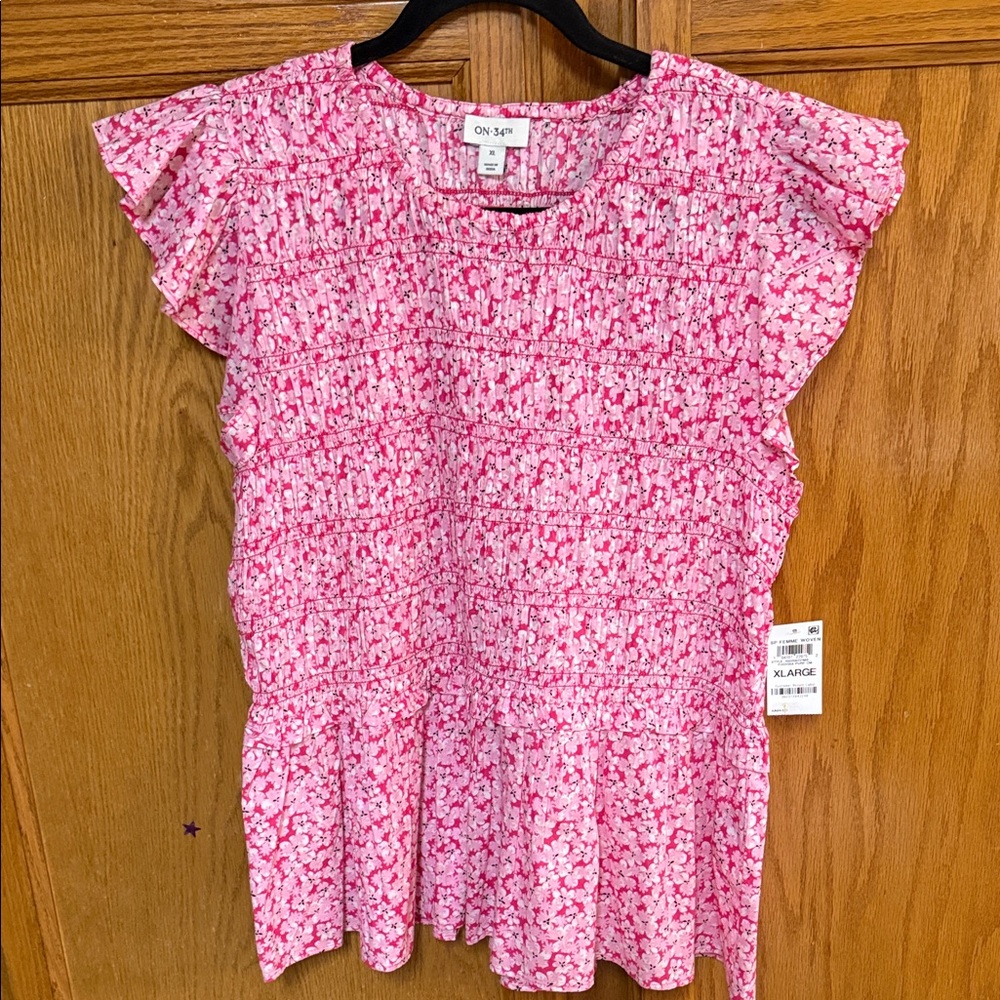 ON 5th Pink Floral Ruffle Blouse